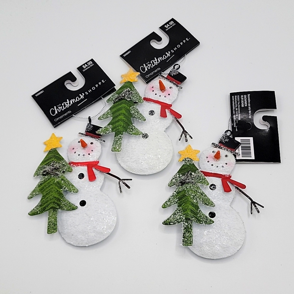 New Metal Snowman Ornaments Retro Tin Set of 3